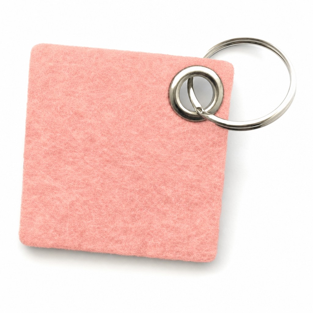 Filz-Schlüsselanhänger Viereck in Rosa mit Metallöse und Schlüsselring – Werbeartikel aus 3 mm Filz