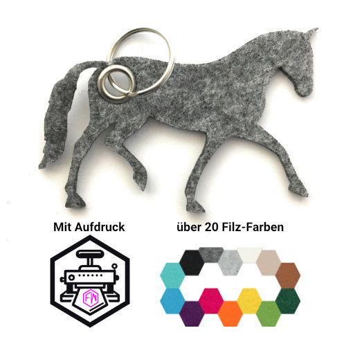 Pferd - Dressur Schlüsselanhänger Filz | Mittelgrau-meliert (RT507) | Ohne Aufdruck/Neutral