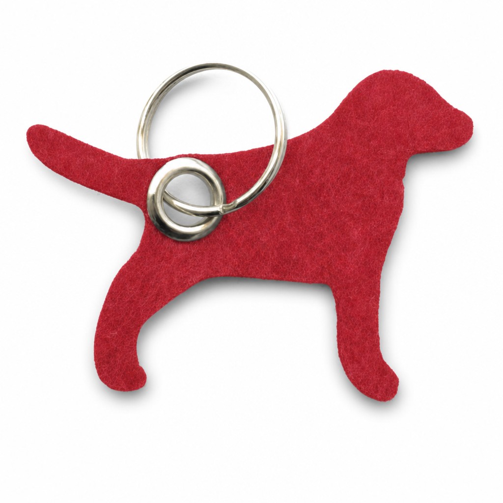 Filz-Schlüsselanhänger Hund in Rot mit Metallöse und Schlüsselring – Werbeartikel aus 3 mm Filz
