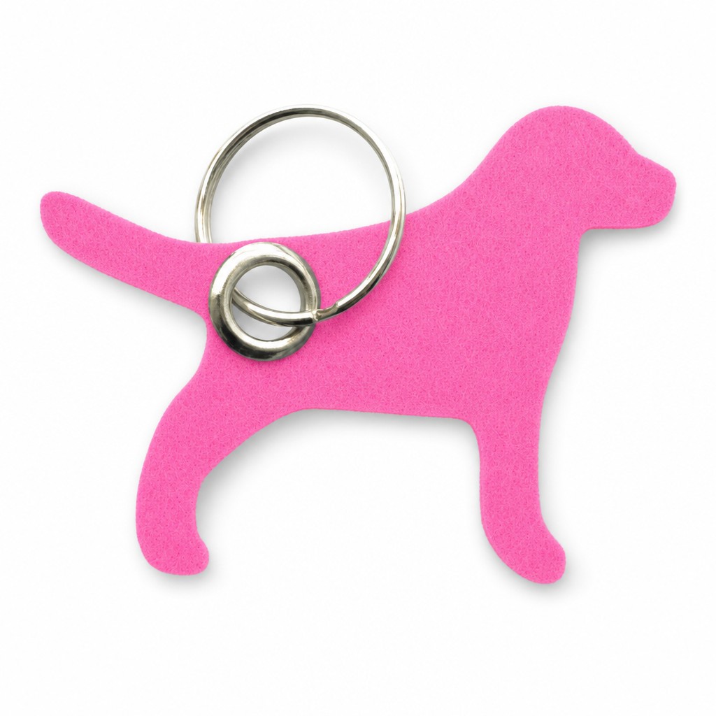 Filz-Schlüsselanhänger Hund in Pink mit Metallöse und Schlüsselring – Werbeartikel aus 3 mm Filz