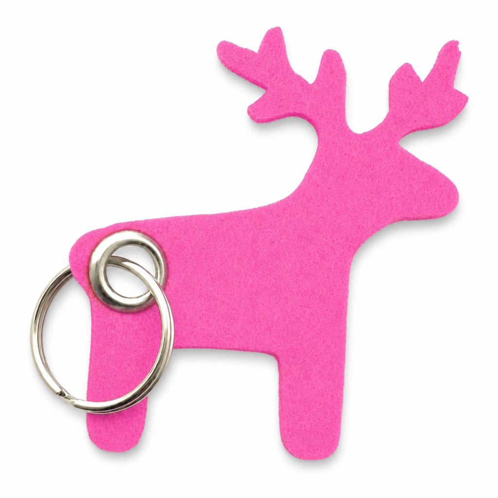 Filz-Schlüsselanhänger Elch in Pink mit Metallöse und Schlüsselring – Werbeartikel aus 3 mm Filz