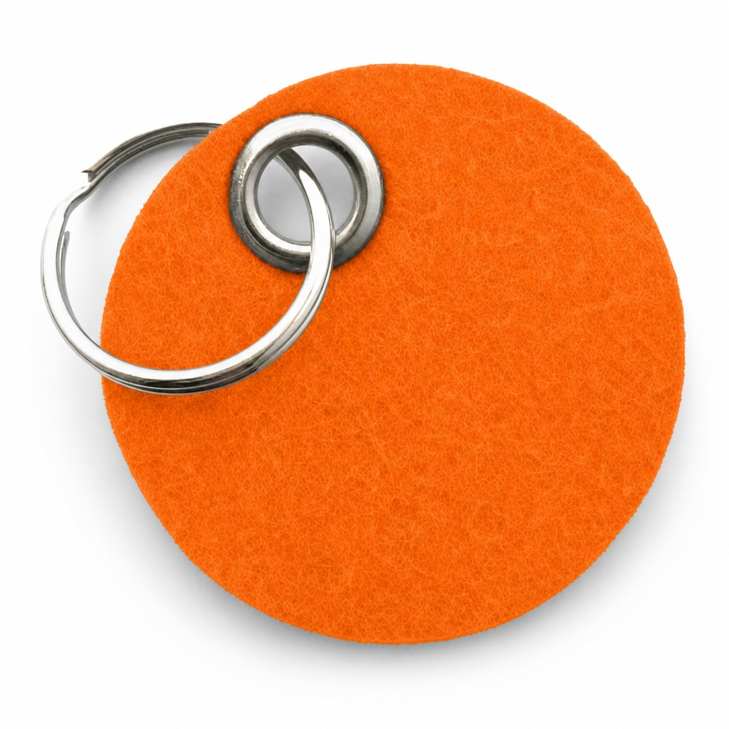 Filz-Schlüsselanhänger Scheibe in Orange mit Metallöse und Schlüsselring – Werbeartikel aus 3 mm Filz