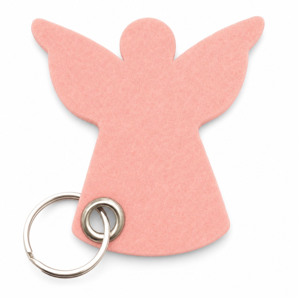 Filz-Schlüsselanhänger Engel in Rosa mit Metallöse und Schlüsselring – Werbeartikel aus 3 mm Filz