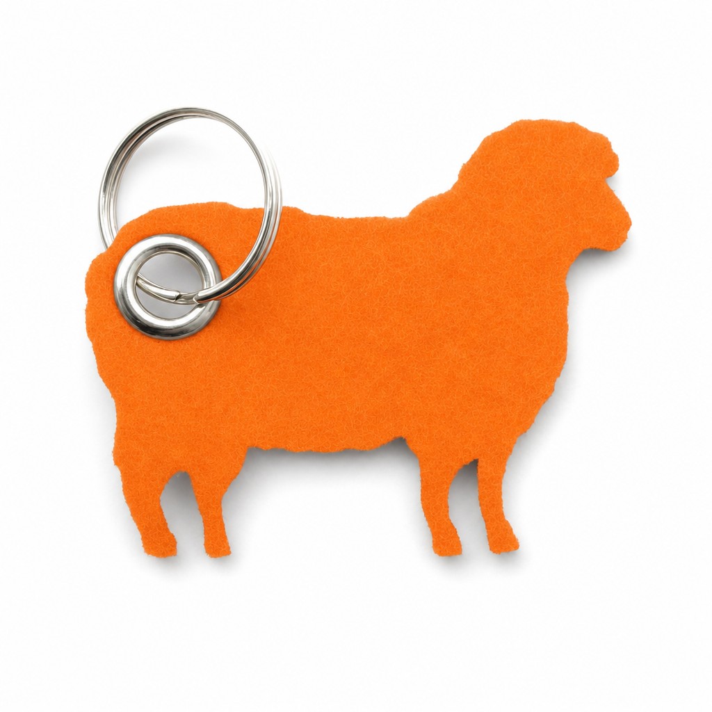 Filz-Schlüsselanhänger Schaf in Orange mit Metallöse und Schlüsselring – Werbeartikel aus 3 mm Filz