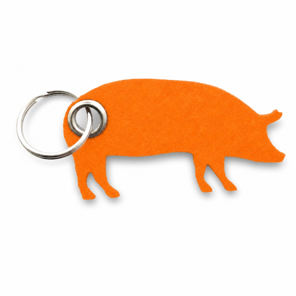 Filz-Schlüsselanhänger Schwein in Orange mit Metallöse und Schlüsselring – Werbeartikel aus 3 mm Filz