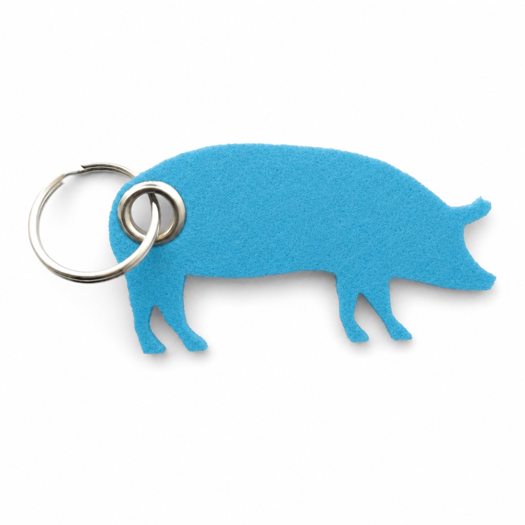 Filz-Schlüsselanhänger Schwein in Hellblau mit Metallöse und Schlüsselring – Werbeartikel aus 3 mm Filz