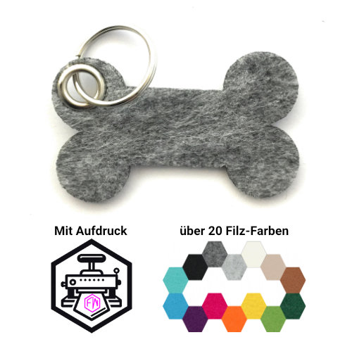 Knochen Schlüsselanhänger Filz | Mittelgrau-meliert (RT507) | Ohne Aufdruck/Neutral