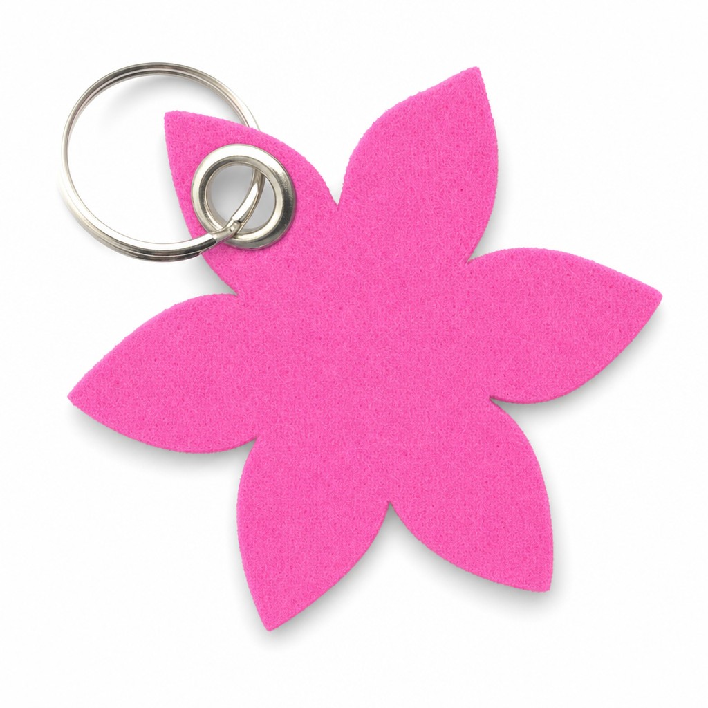 Filz-Schlüsselanhänger Blume spitz in Pink mit Metallöse und Schlüsselring – Werbeartikel aus 3 mm Filz