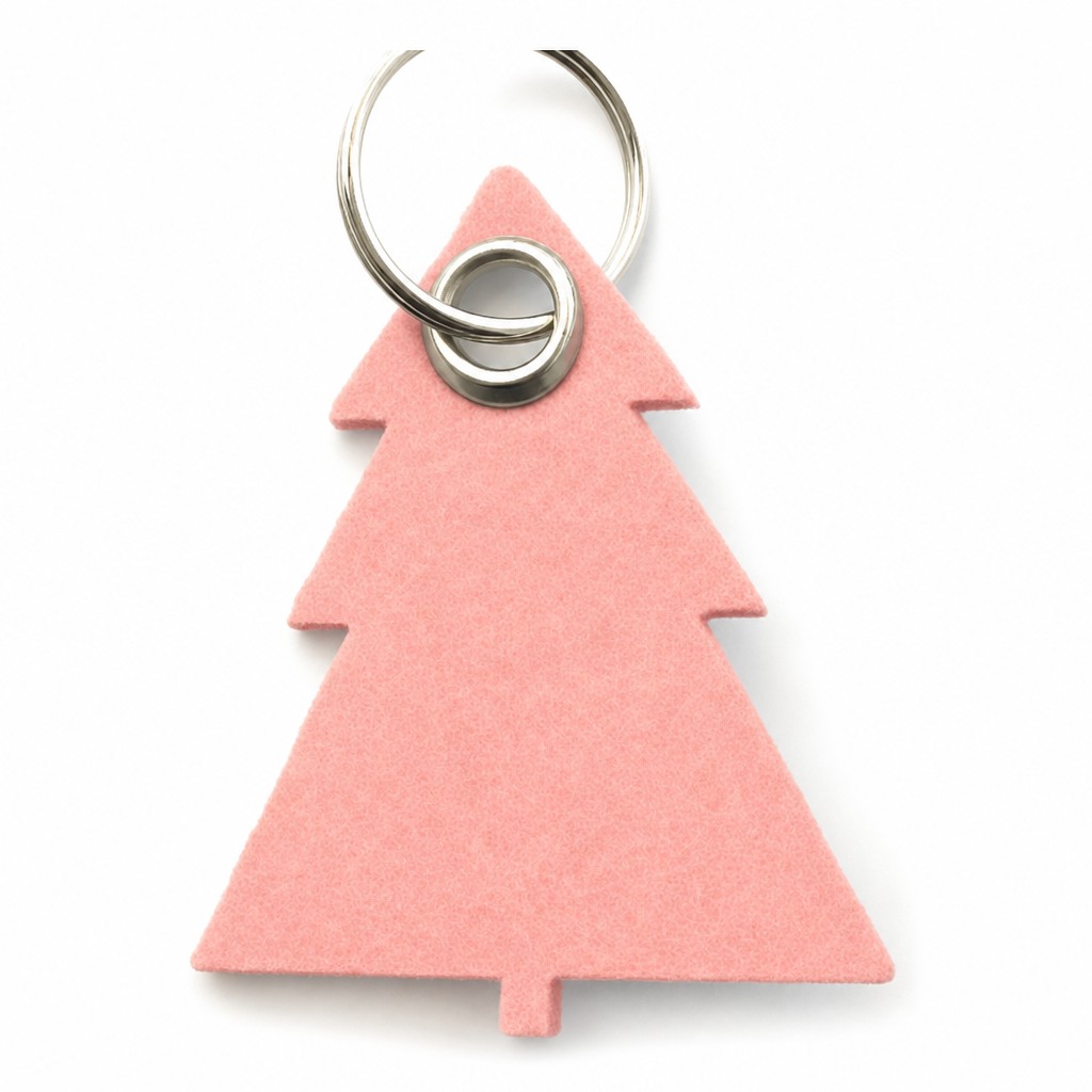 Filz-Schlüsselanhänger Tannenbaum in Rosa mit Metallöse und Schlüsselring – Werbeartikel aus 3 mm Filz