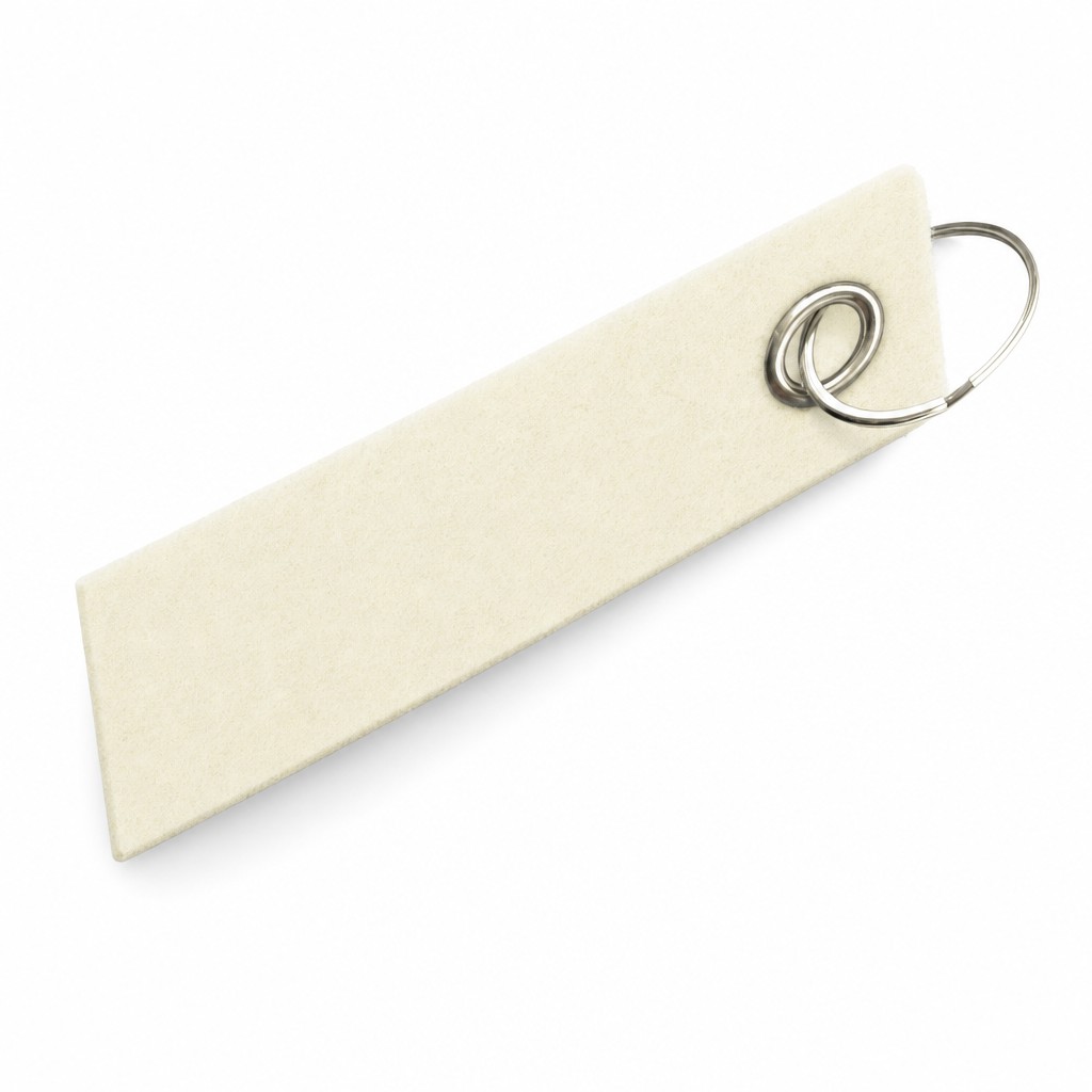 Filz-Schlüsselanhänger Schlaufe 60 × 20 mm in Creme mit Metallöse und Schlüsselring – Werbeartikel aus 3 mm Filz
