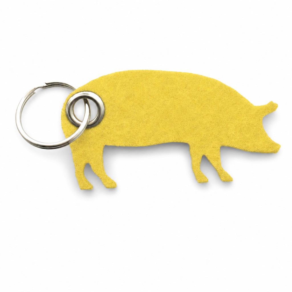 Filz-Schlüsselanhänger Schwein in Gelb mit Metallöse und Schlüsselring – Werbeartikel aus 3 mm Filz