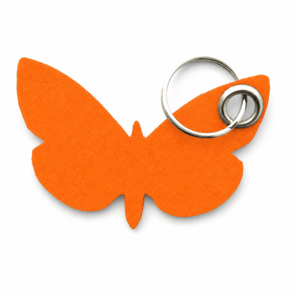 Filz-Schlüsselanhänger Schmetterling in Orange mit Metallöse und Schlüsselring – Werbeartikel aus 3 mm Filz