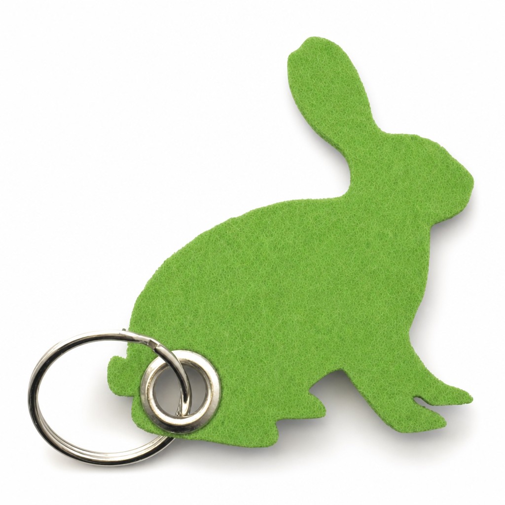 Filz-Schlüsselanhänger Hase in Hellgrün mit Metallöse und Schlüsselring – Werbeartikel aus 3 mm Filz