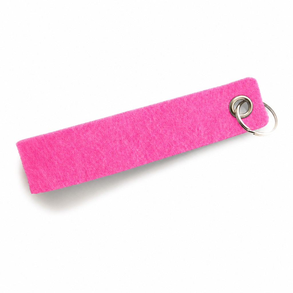 Filz-Schlüsselanhänger Schlaufe 140 × 30 mm in Pink mit Metallöse und Schlüsselring – Werbeartikel aus 3 mm Filz