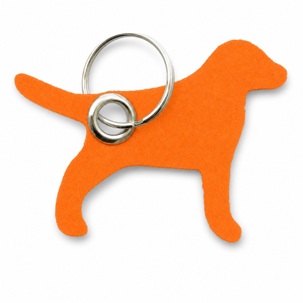 Filz-Schlüsselanhänger Hund in Orange mit Metallöse und Schlüsselring – Werbeartikel aus 3 mm Filz