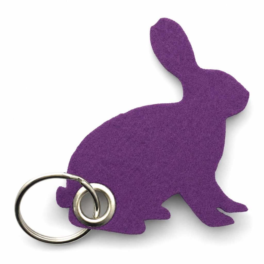 Filz-Schlüsselanhänger Hase in Lila mit Metallöse und Schlüsselring – Werbeartikel aus 3 mm Filz