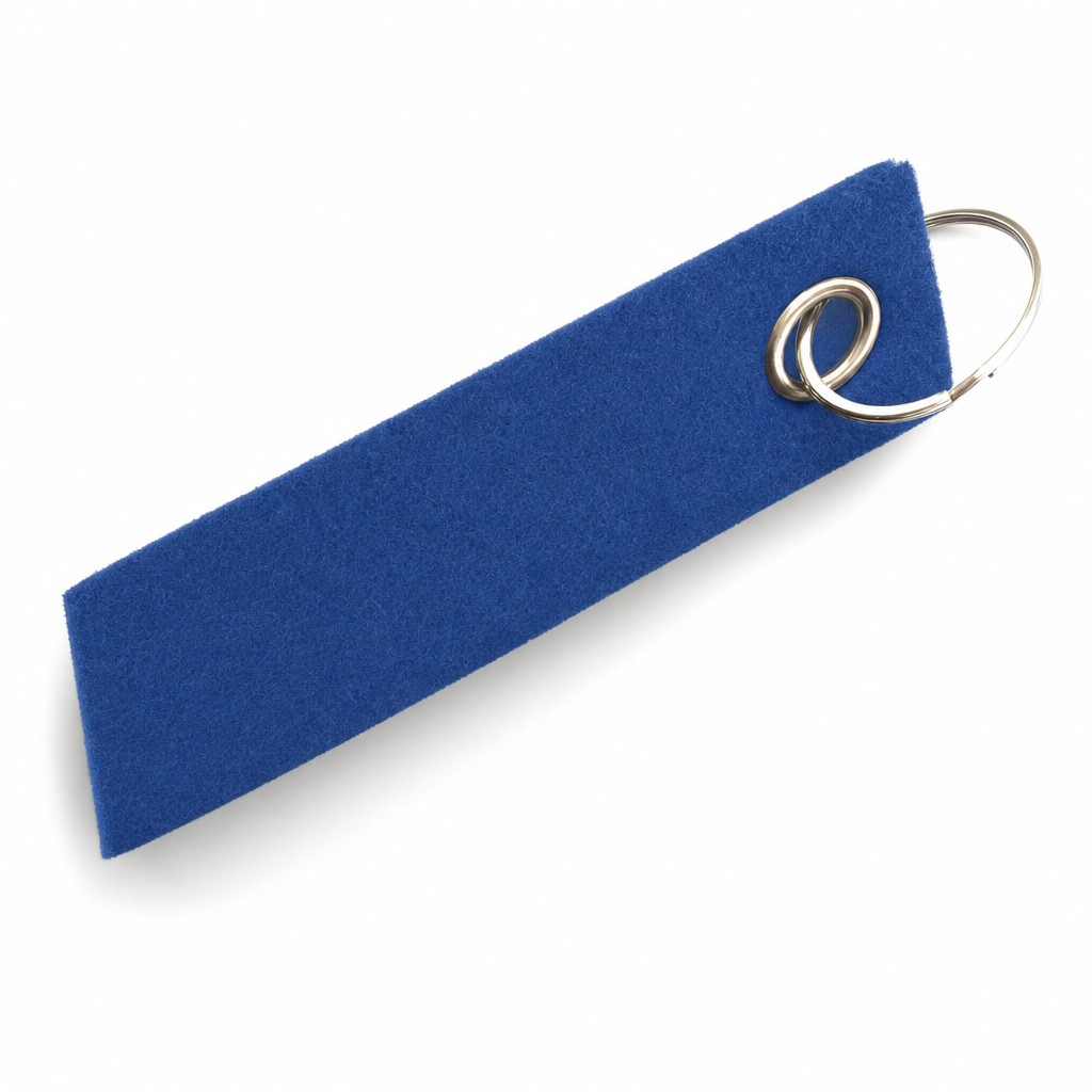 Filz-Schlüsselanhänger Schlaufe 60 × 20 mm in Blau mit Metallöse und Schlüsselring – Werbeartikel aus 3 mm Filz