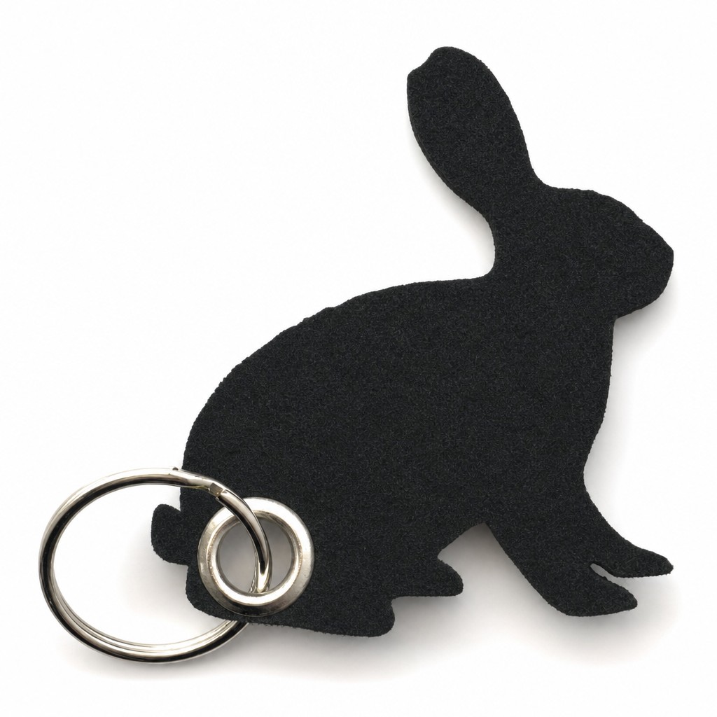 Filz-Schlüsselanhänger Hase in Schwarz mit Metallöse und Schlüsselring – Werbeartikel aus 3 mm Filz