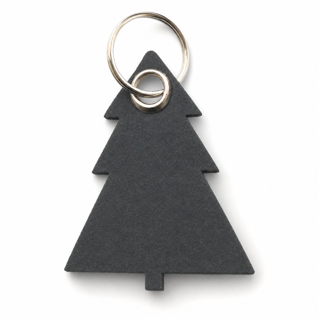 Filz-Schlüsselanhänger Tannenbaum in Grau mit Metallöse und Schlüsselring – Werbeartikel aus 3 mm Filz