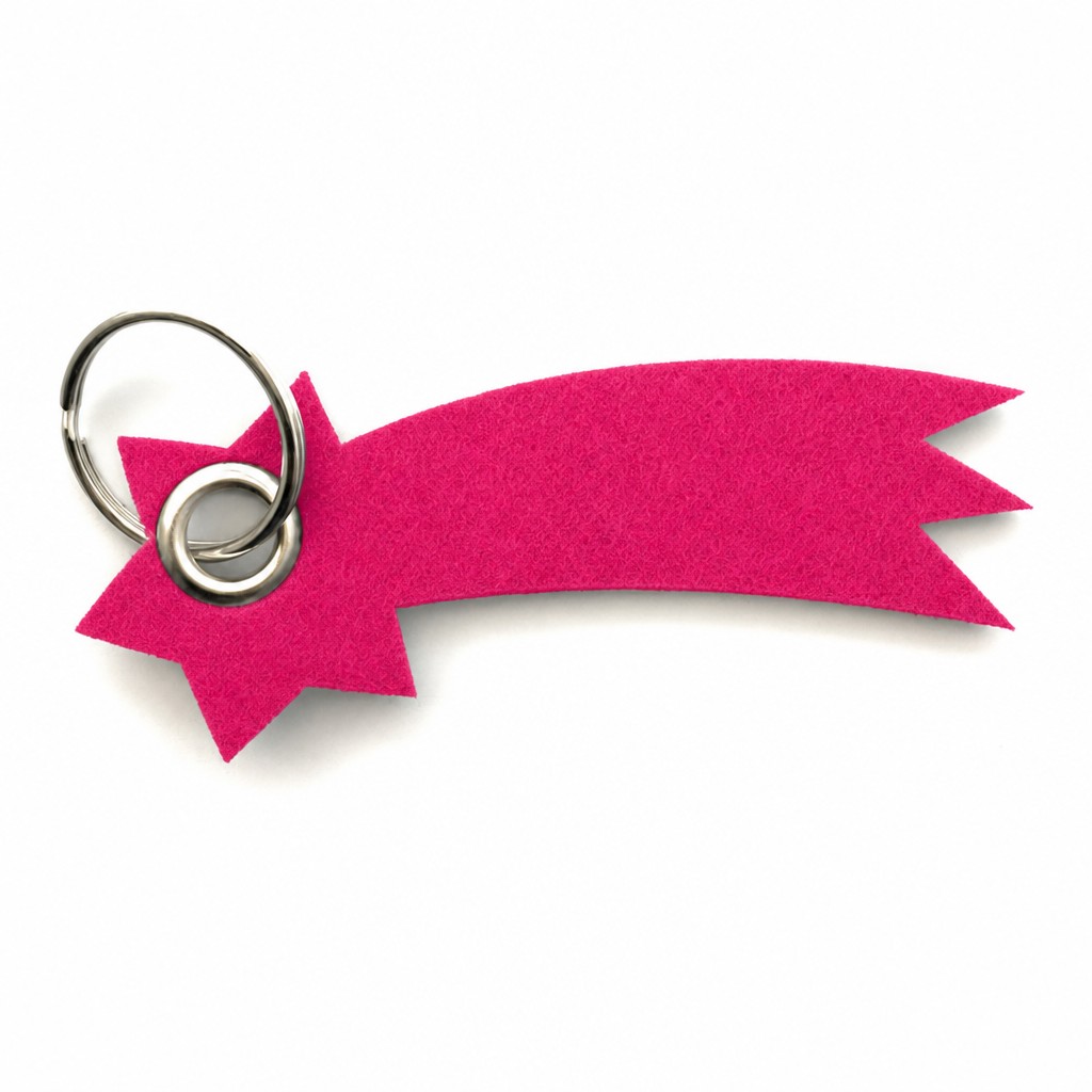Filz-Schlüsselanhänger Sternschnuppe in Dunkelpink-Magenta mit Metallöse und Schlüsselring – Werbeartikel aus 3 mm Filz