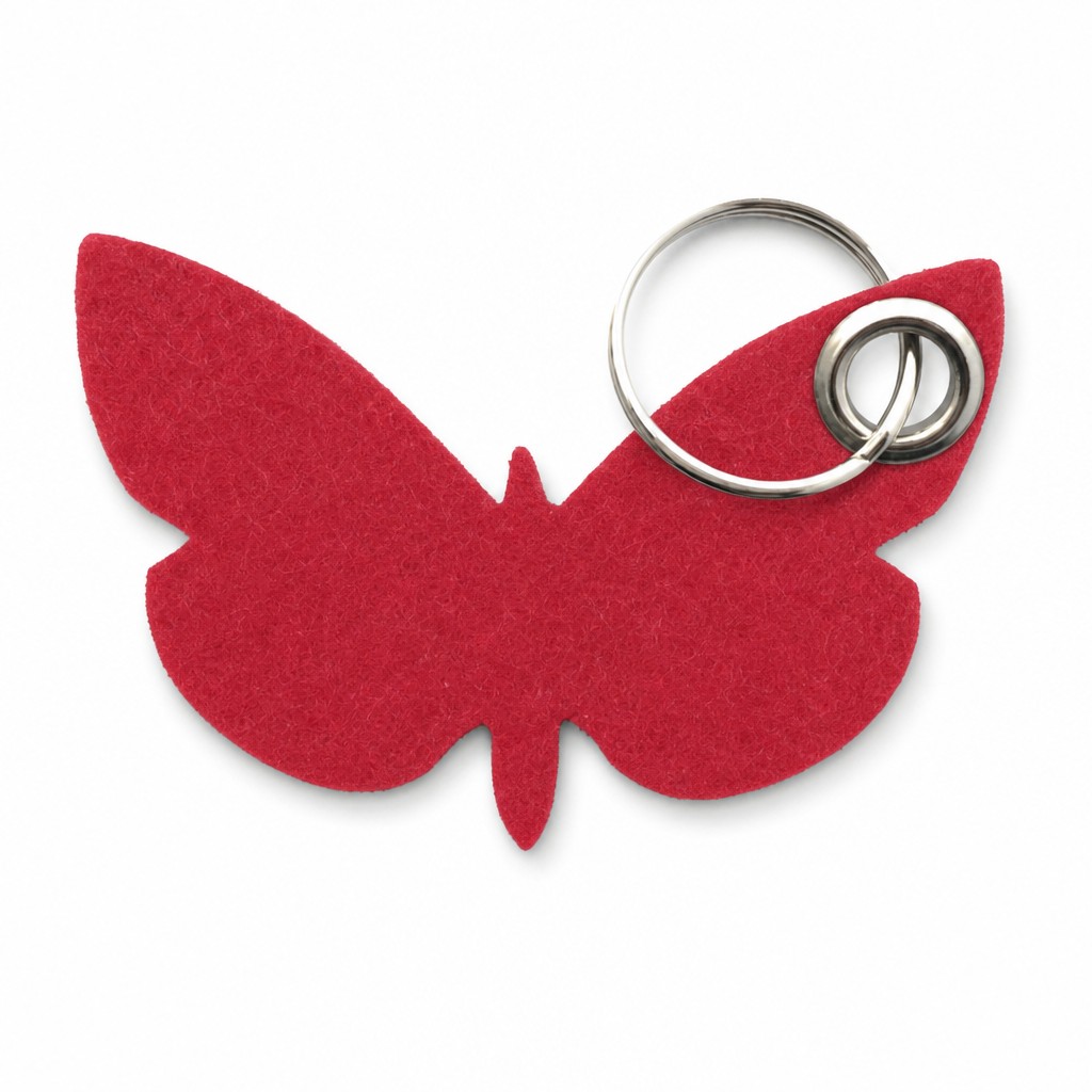 Filz-Schlüsselanhänger Schmetterling in Rot mit Metallöse und Schlüsselring – Werbeartikel aus 3 mm Filz