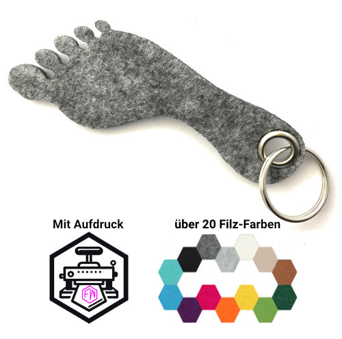 Fuß Schlüsselanhänger Filz | Mittelgrau-meliert (RT507) | Ohne Aufdruck/Neutral