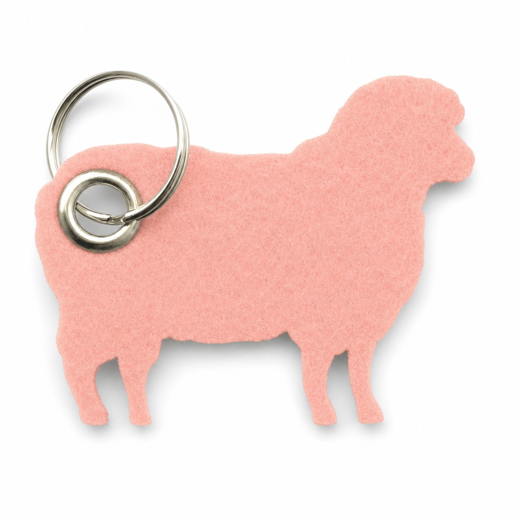 Filz-Schlüsselanhänger Schaf in Rosa mit Metallöse und Schlüsselring – Werbeartikel aus 3 mm Filz