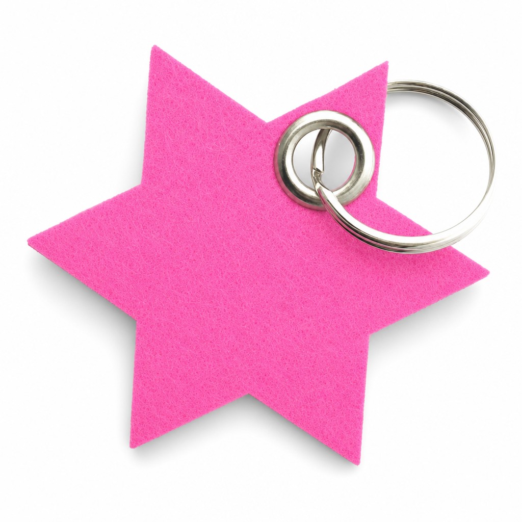 Filz-Schlüsselanhänger Stern in Pink mit Metallöse und Schlüsselring – Werbeartikel aus 3 mm Filz