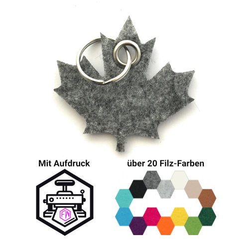 Ahornblatt Schlüsselanhänger Filz | Mittelgrau-meliert (RT507) | Ohne Aufdruck/Neutral
