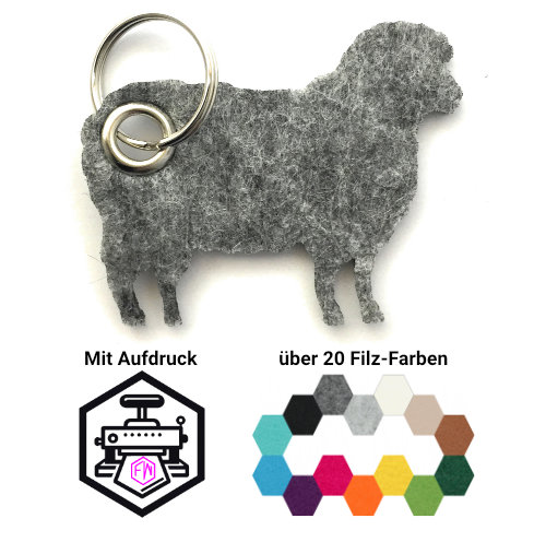 Schaf - Lamm Schlüsselanhänger Filz | Mittelgrau-meliert (RT507) | Ohne Aufdruck/Neutral