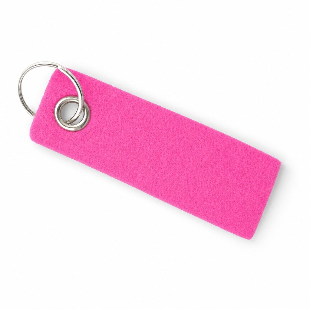 Filz-Schlüsselanhänger Schlaufe 90 × 30 mm in Pink mit Metallöse und Schlüsselring – Werbeartikel aus 3 mm Filz