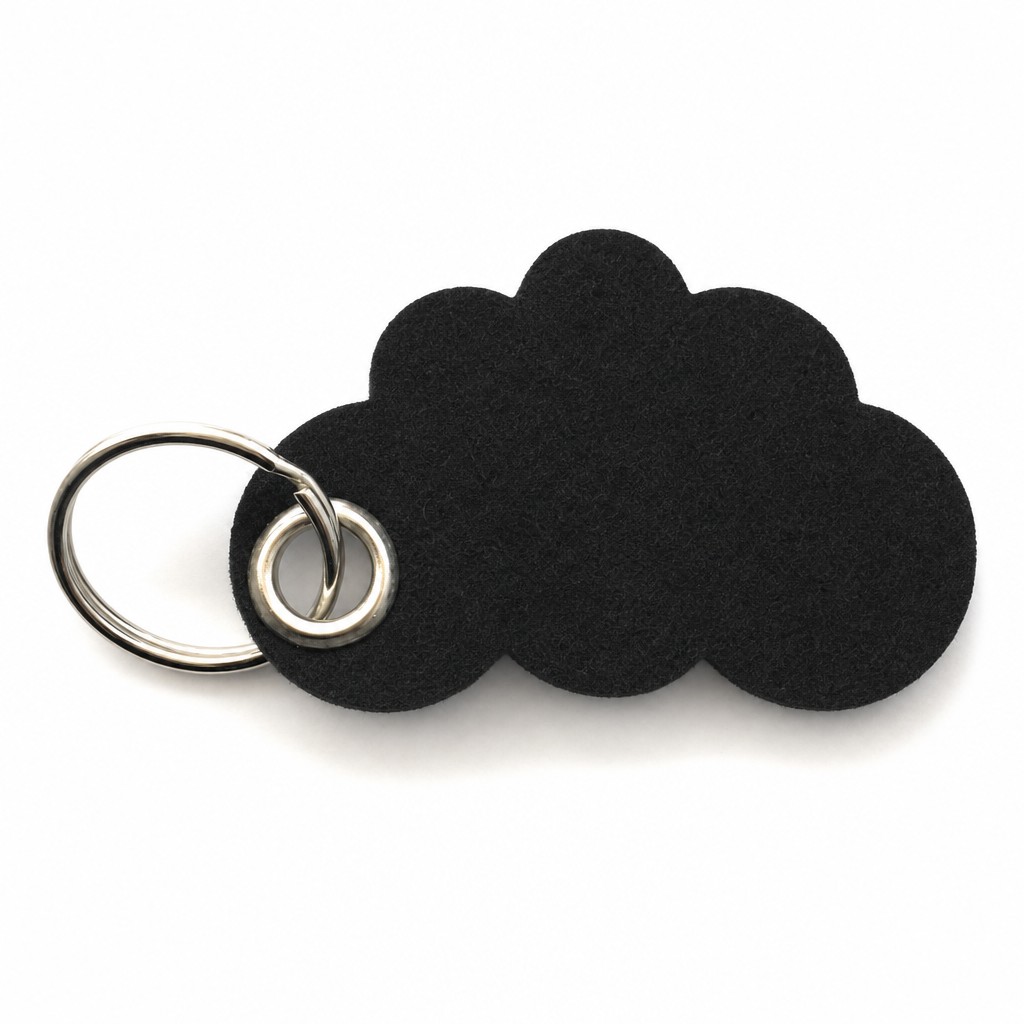 Filz-Schlüsselanhänger Wolke in Schwarz mit Metallöse und Schlüsselring – Werbeartikel aus 3 mm Filz