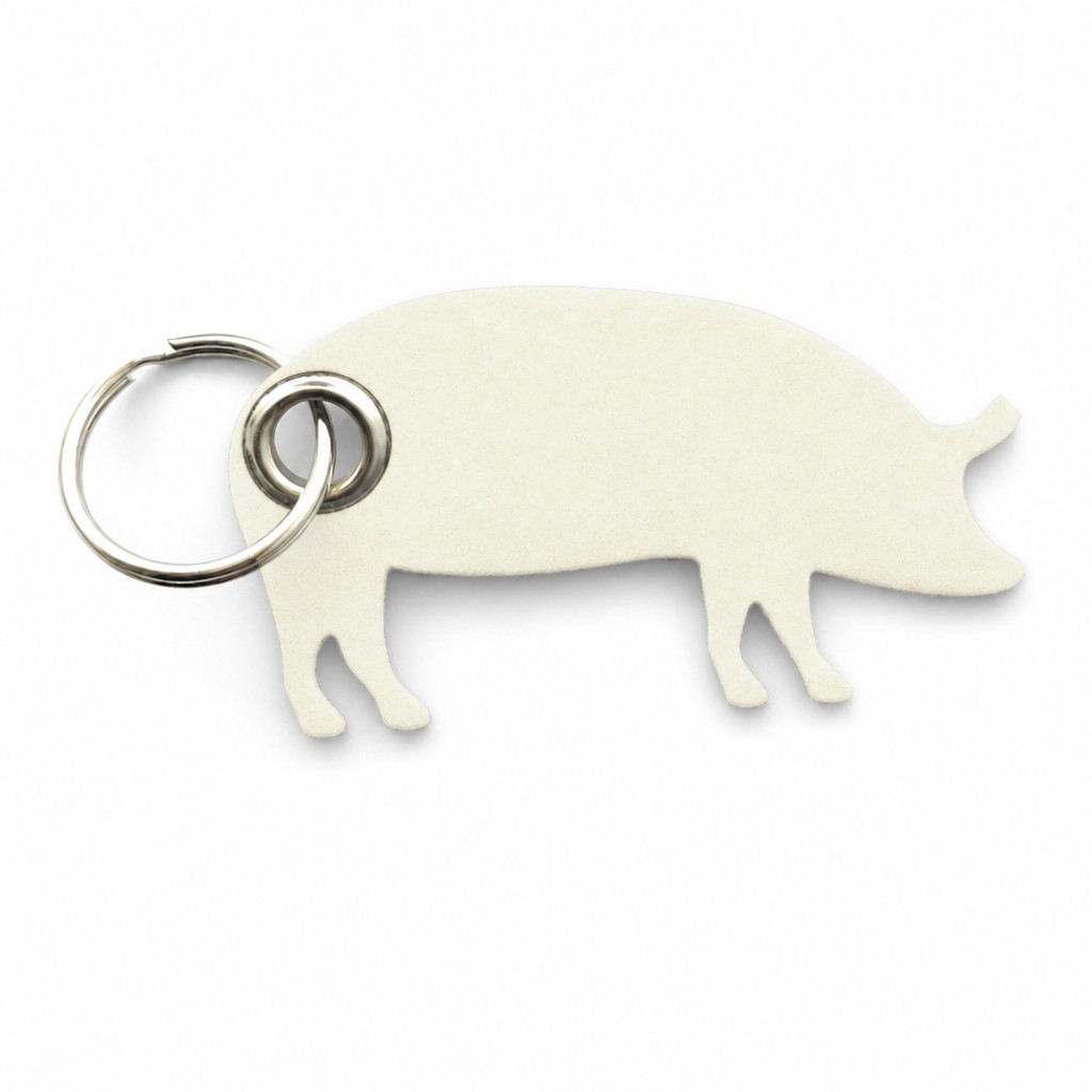 Filz-Schlüsselanhänger Schwein in Creme mit Metallöse und Schlüsselring – Werbeartikel aus 3 mm Filz