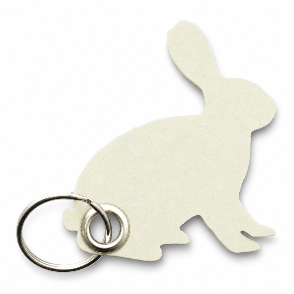 Filz-Schlüsselanhänger Hase in Creme mit Metallöse und Schlüsselring – Werbeartikel aus 3 mm Filz