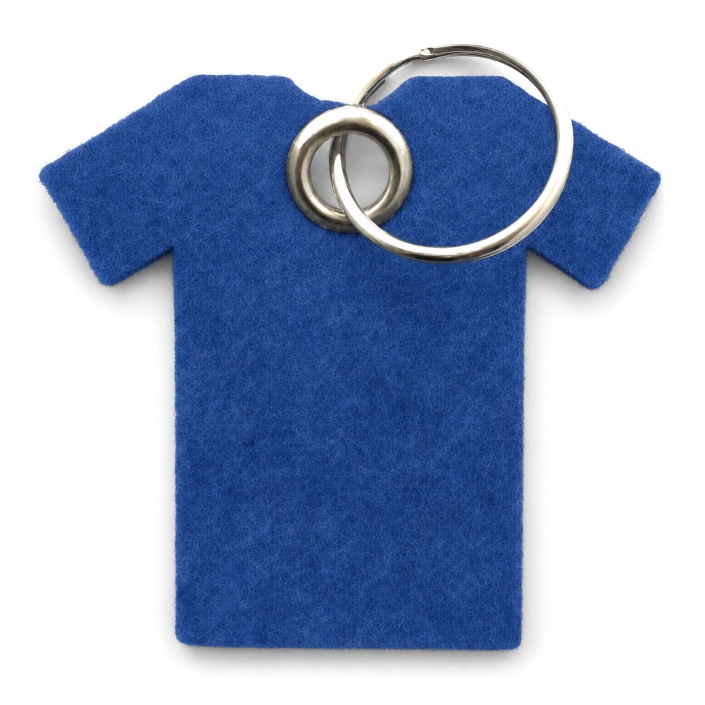 Filz-Schlüsselanhänger T-Shirt in Blau mit Metallöse und Schlüsselring – Werbeartikel aus 3 mm Filz